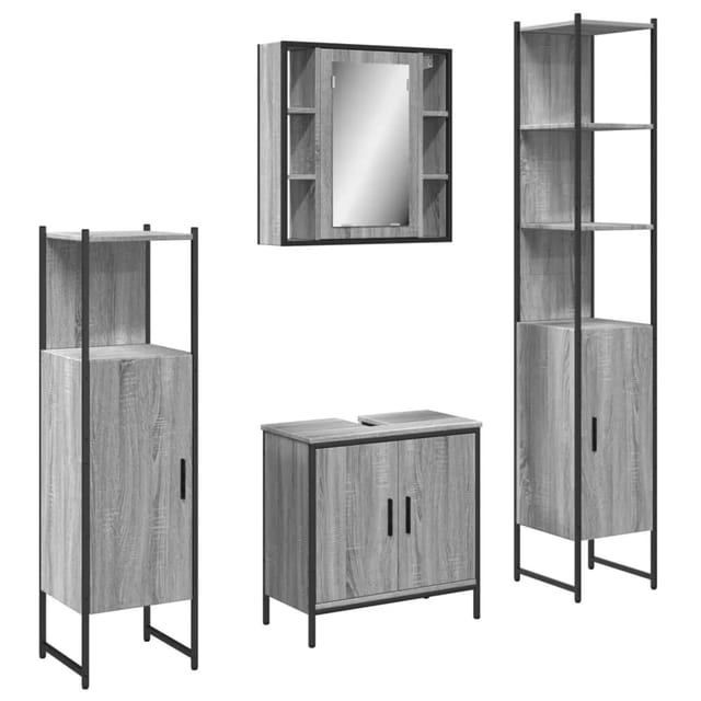 vidaXL 4-Tlg Badmöbel-Set Grau Sonoma Holzwerkstoff 3214773
