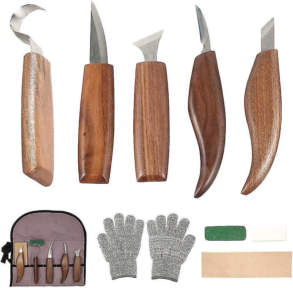 Set Aus 10 Holzschnitzwerkzeugen Aus Kohlenstoffstahl Mit Hakenmesser, Professionelle Holzgravurwerkzeuge Für Die Holzbearbeitung.
