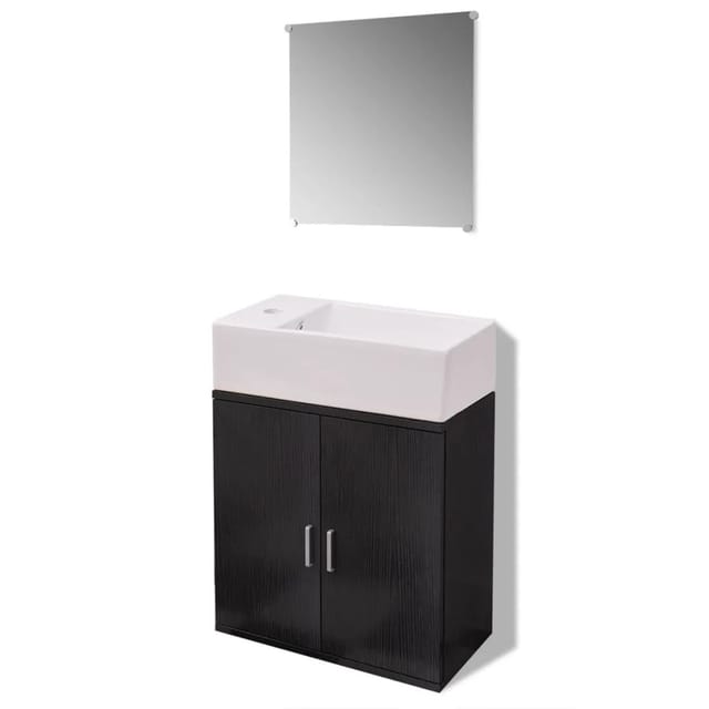 vidaXL 3-Tlg Badmöbel-Set mit Waschbecken Schwarz 272227