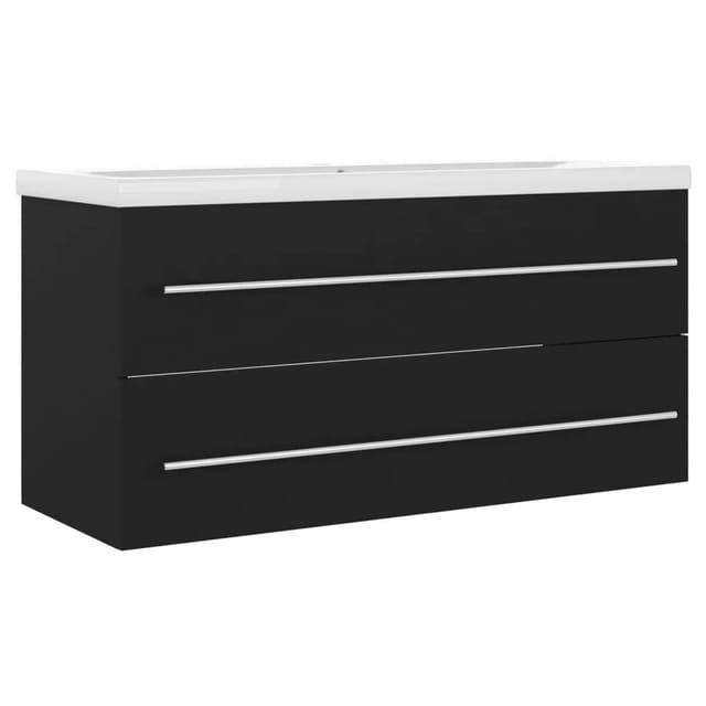 vidaXL Waschbeckenunterschrank mit Einbaubecken Schwarz Holzwerkstoff 3099069