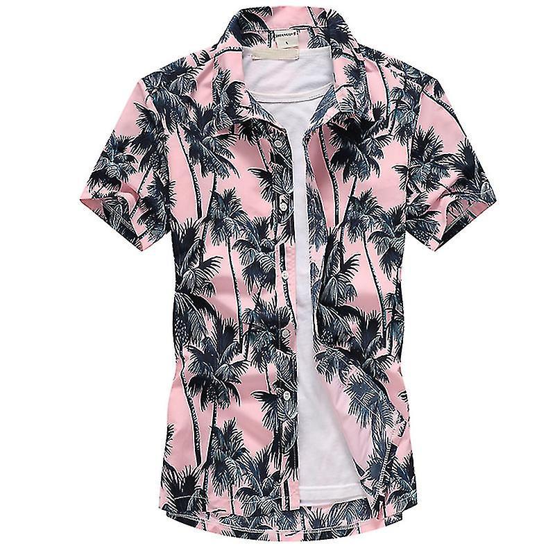 Herren-hawaiihemd, Strandstil, Sommer, Freizeit, Kurzarm, Knöpfe, Größe 2xl, Rosa-2xl
