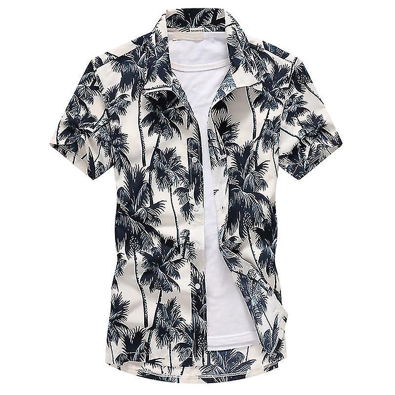 Herren-hawaiihemd, Strandstil, Sommer, Freizeit, Kurzarm, Knöpfe, Größe 5xl, Weiß-5xl