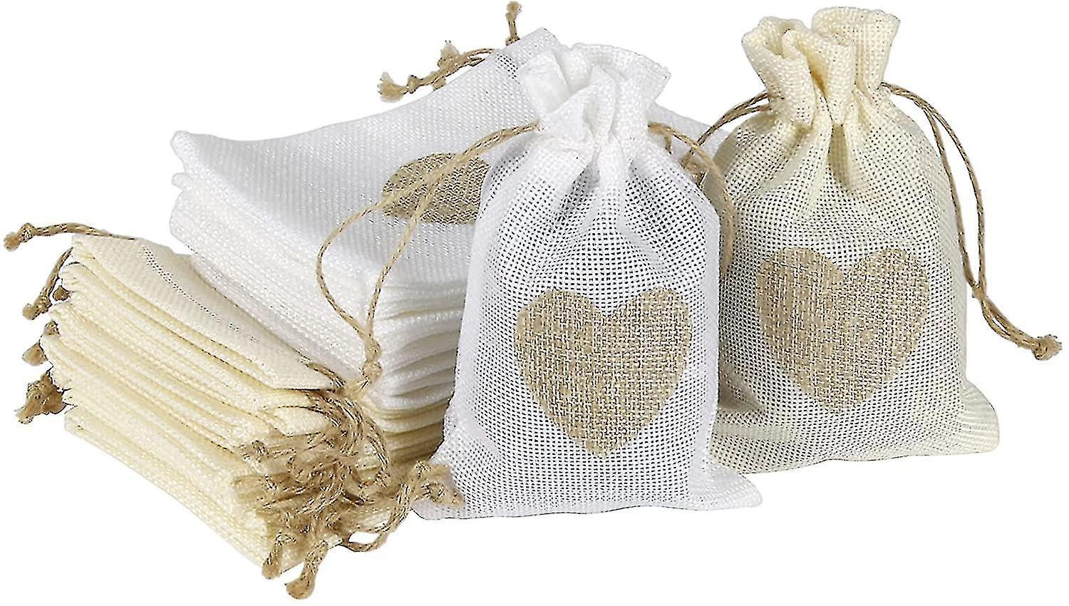 Kleine Herzförmige Geschenktüten, 20er-set, Aus Jute In 2 Farben, Perfekt Zum Verschenken.