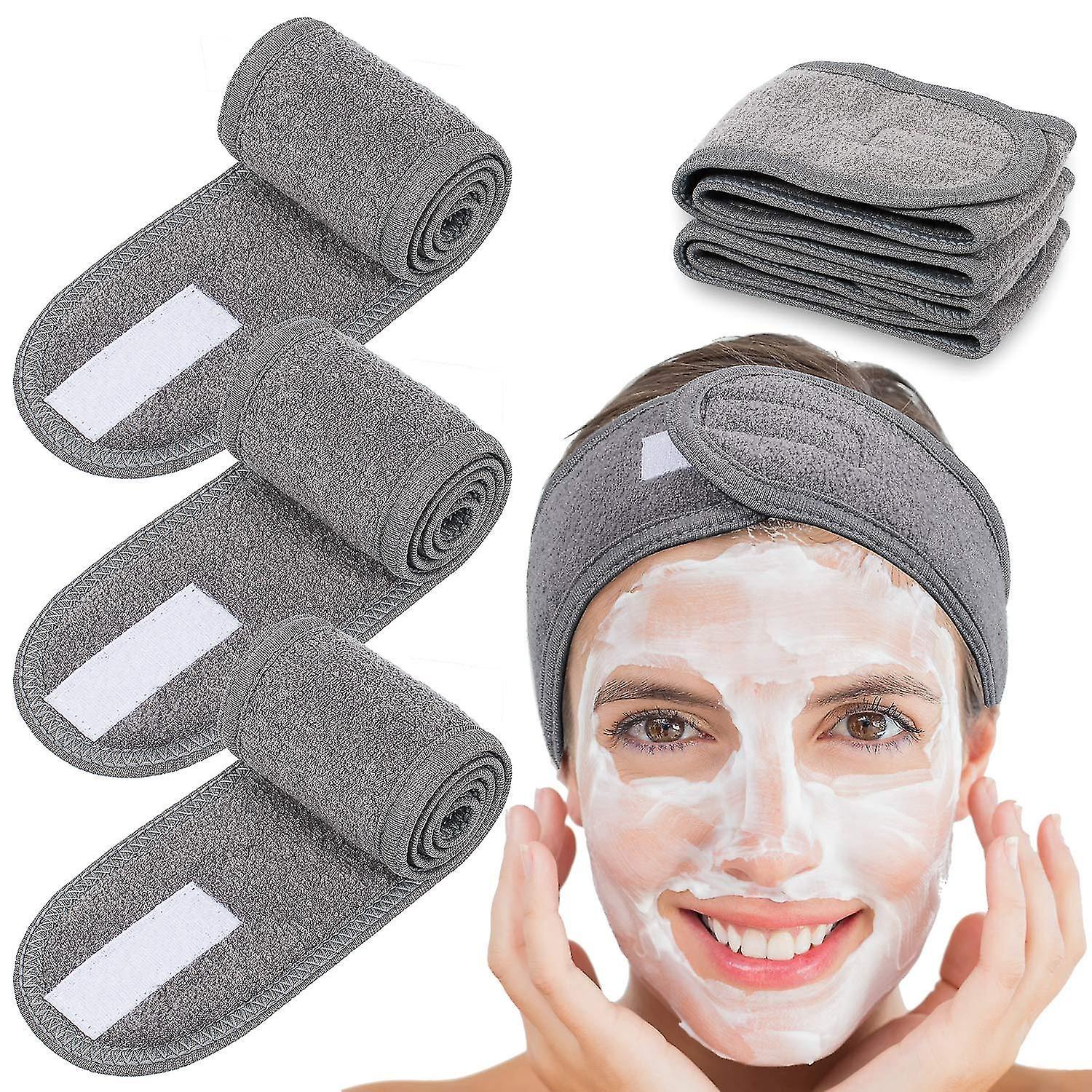 Set Mit 4 Spa-stirnbändern, Make-up-stirnband Für Die Haare, Dehnbares Frottee-stirnband Für Sport, Yoga Und Duschen (grau)
