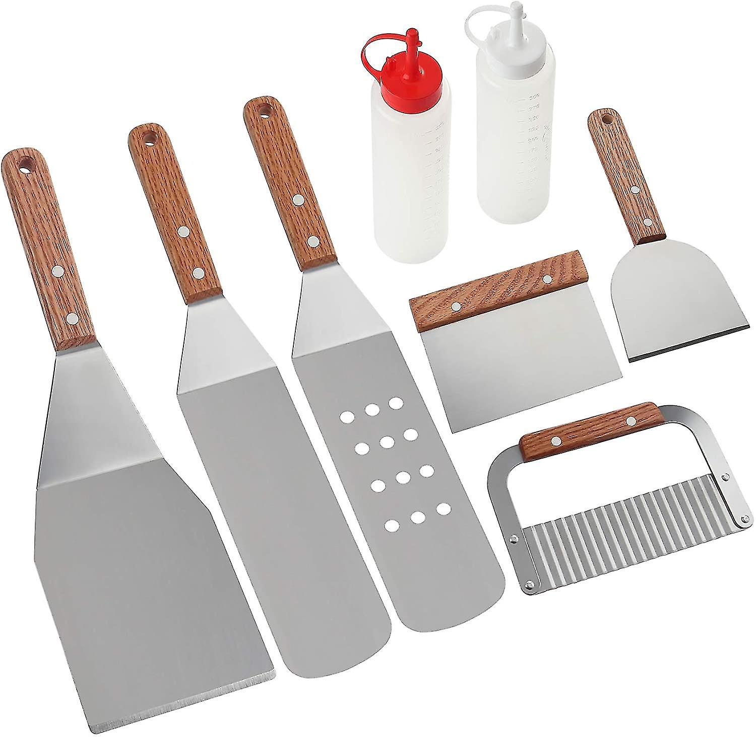 8-teiliges Grillzubehör-set – Robuste, Professionelle Edelstahlspatel – Ideal Für Teppanyaki, Grill Und Grillplatten.