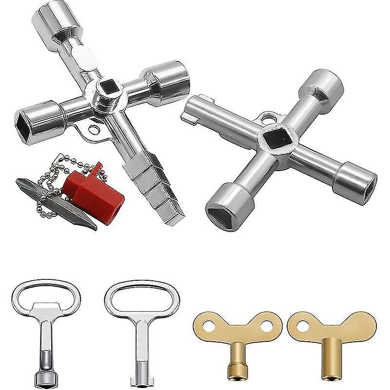6-teiliges Multifunktionsschlüsselset, Dreieckschlüssel, Tippschlüssel, Universalkreuzschlüssel, Hauptschlüssel, Für Wasserzähler, Heizkörper, Gaszähler Usw.