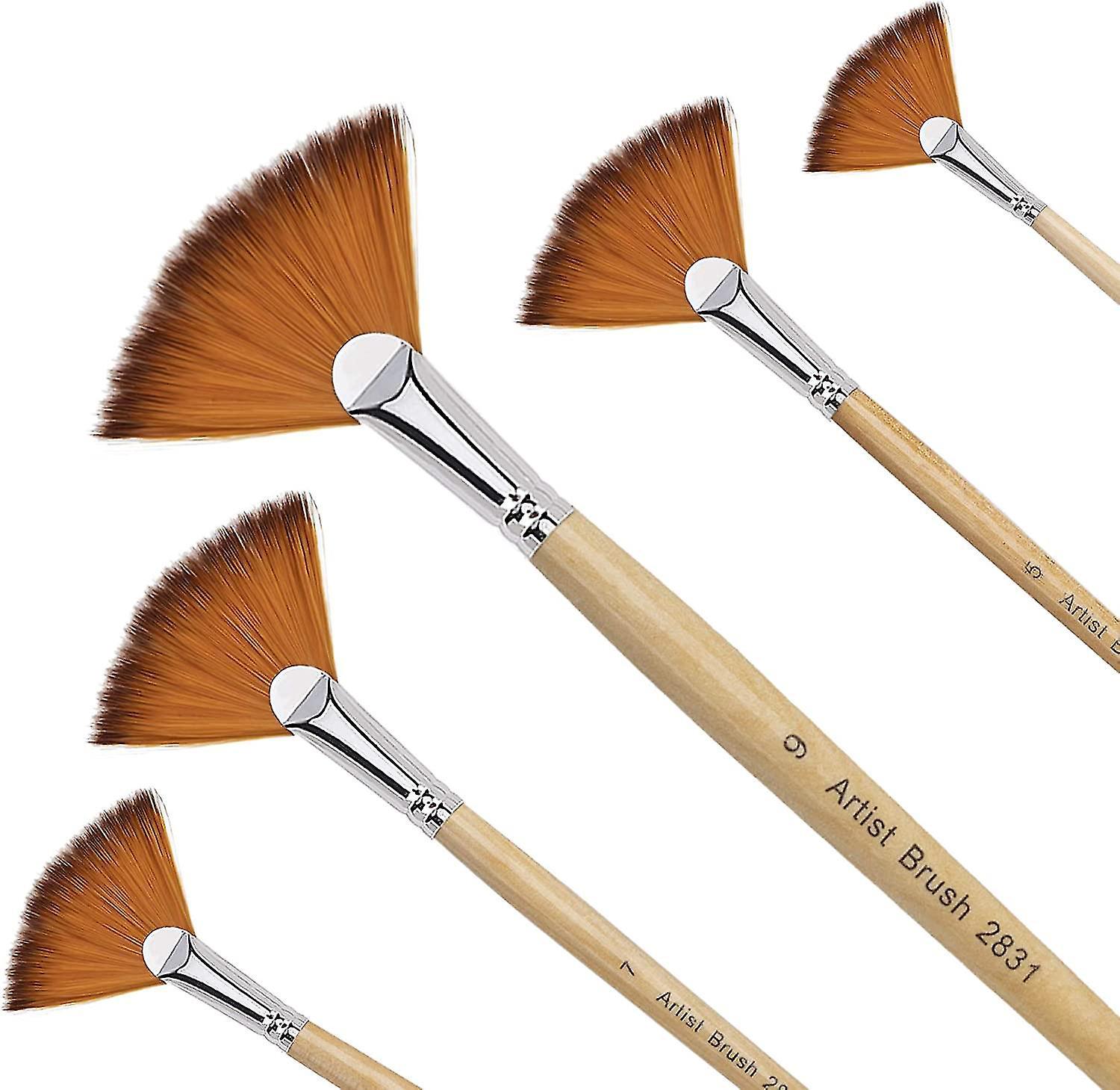 Pinselset (5 Stück) – Nylon-fächerpinsel Für Künstler – Ideal Für Acryl-, Aquarell- Und Ölmalerei