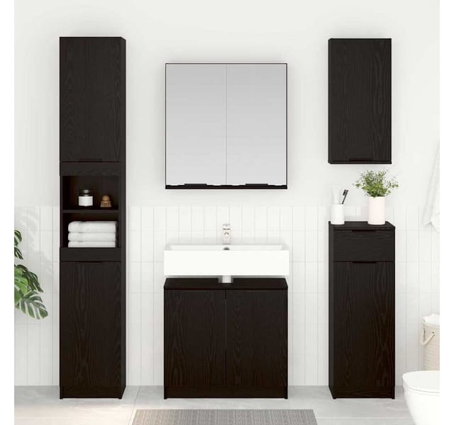 vidaXL Badezimmerschrank-Set 2-Tlg Schwarz Eichen-Optik Holzwerkstoff 3416132