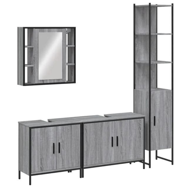 vidaXL 4-Tlg Badmöbel-Set Grau Sonoma Holzwerkstoff 3214753