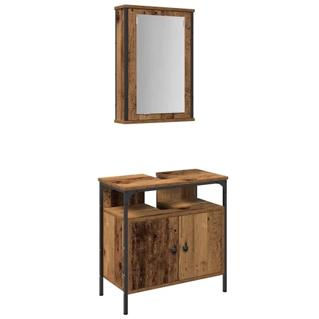 vidaXL Badezimmermöbel-Set mit Regal mit Tür 2-Tlg Braun Holzwerkstoff 3332524
