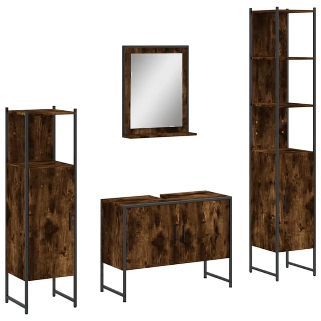 vidaXL 4-Tlg Badmöbel-Set Räuchereiche Holzwerkstoff 3214361