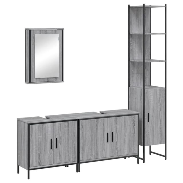 vidaXL 4-Tlg Badmöbel-Set Grau Sonoma Holzwerkstoff 3214813
