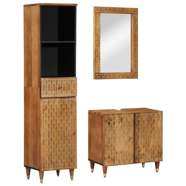 vidaXL 3-Tlg Badmöbel-Set Massivholz Mango 3206322