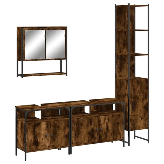 vidaXL 4-Tlg Badmöbel-Set Räuchereiche Holzwerkstoff 3214687