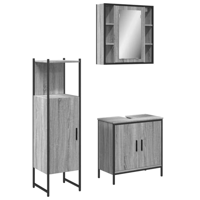 vidaXL 3-Tlg Badmöbel-Set Grau Sonoma Holzwerkstoff 3214763