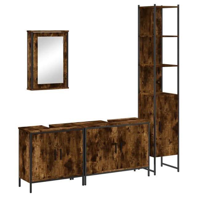 vidaXL 4-Tlg Badmöbel-Set Räuchereiche Holzwerkstoff 3214812