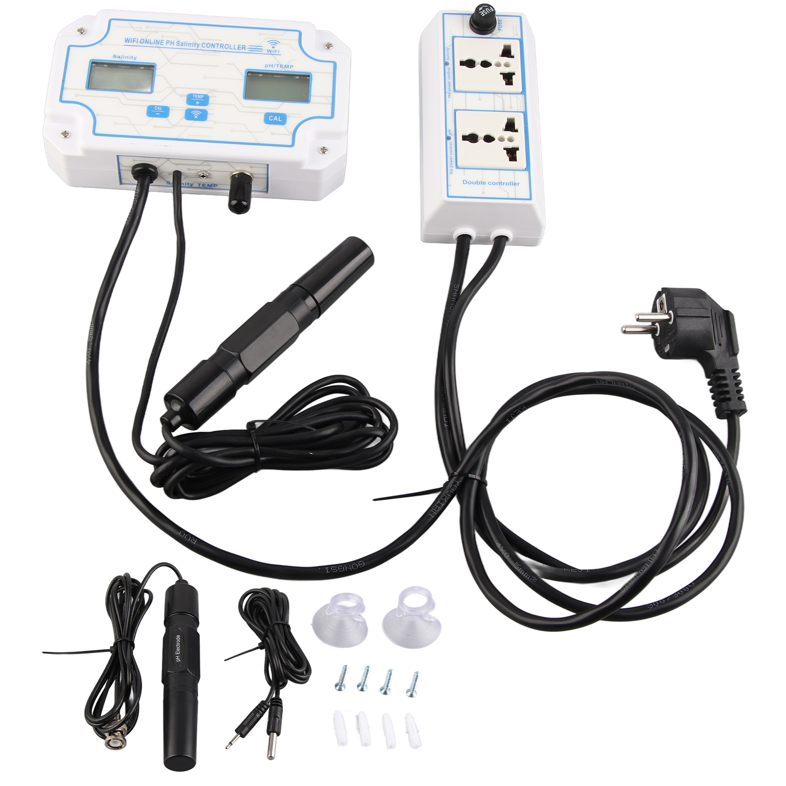 Intelligenter Wlan-wasserqualitätsregler Mit Ph-, Temperatur- Und Salzgehaltsmessung, Mobiler App, 230-v-eu-netzteil