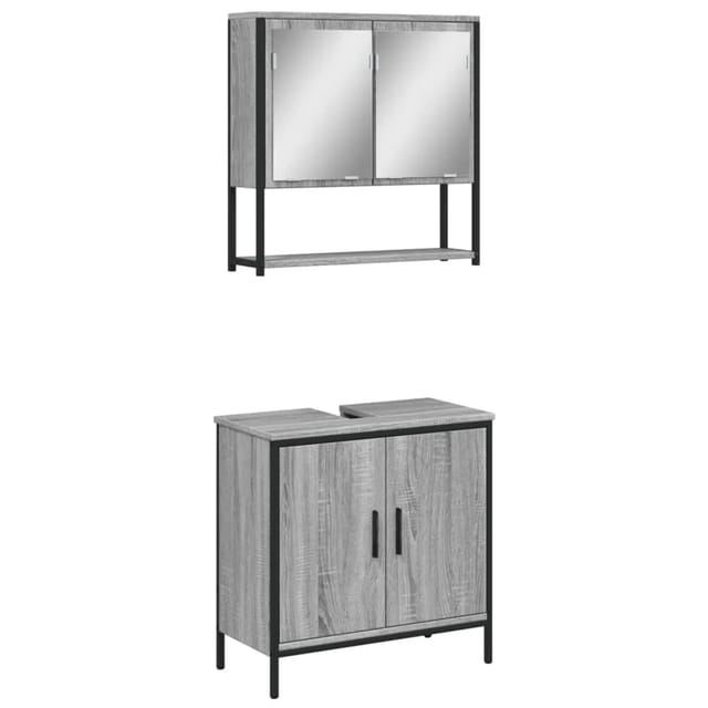 vidaXL 2-Tlg Badmöbel-Set Grau Sonoma Holzwerkstoff 3214663