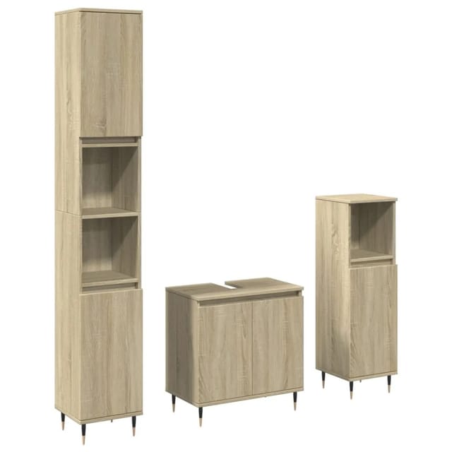 vidaXL 3-Tlg Badmöbel-Set Sonoma-Eiche Holzwerkstoff 3307673