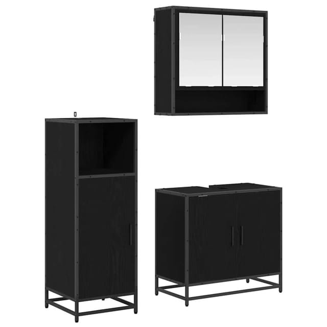 vidaXL Badezimmermöbel-Set 3-Tlg Schwarz Eichen-Optik Holzwerkstoff 3402386