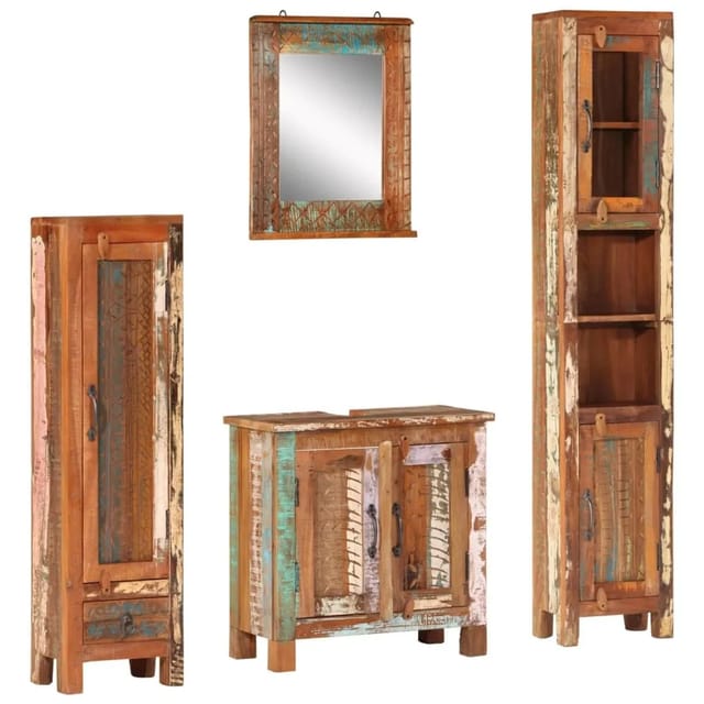 vidaXL 4-Tlg Badmöbel-Set Massives Altholz 352785