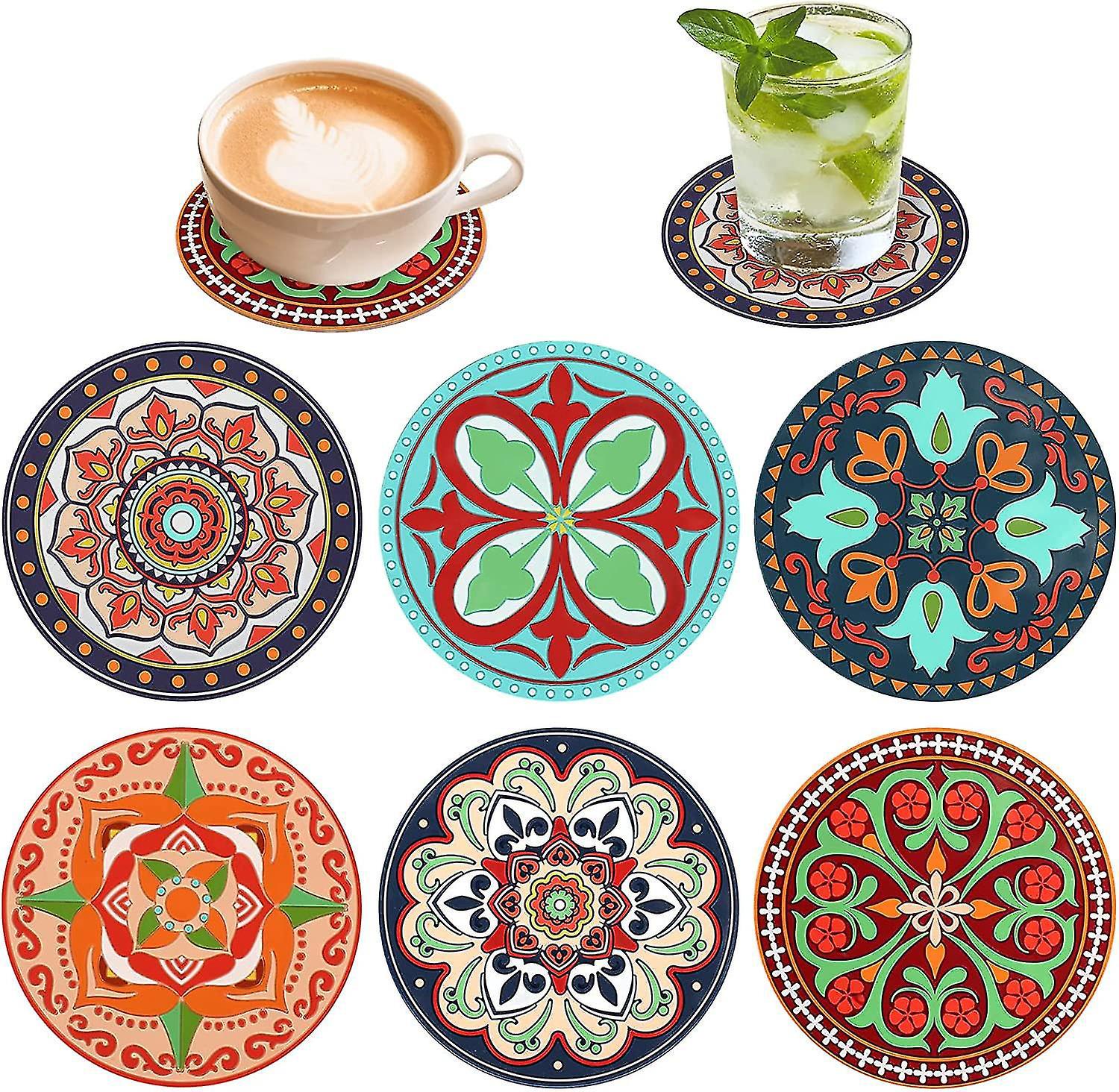 Set Aus 9 Cm Großen Silikonuntersetzern Mit Rutschfester 3d-textur Für Kaffee- Oder Teetassen. Dekorative Untersetzer Im Retro-stil.