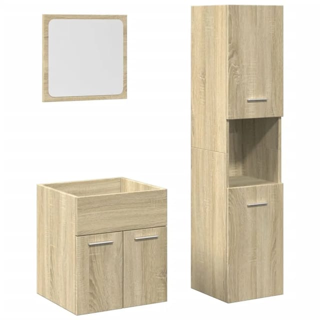 vidaXL 3-Tlg Badmöbel-Set Sonoma-Eiche Holzwerkstoff 3324992