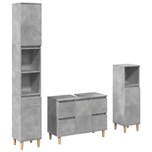 vidaXL 3-Tlg Badmöbel-Set Betongrau Holzwerkstoff 3324949