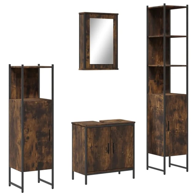 vidaXL 4-Tlg Badmöbel-Set Räuchereiche Holzwerkstoff 3214832