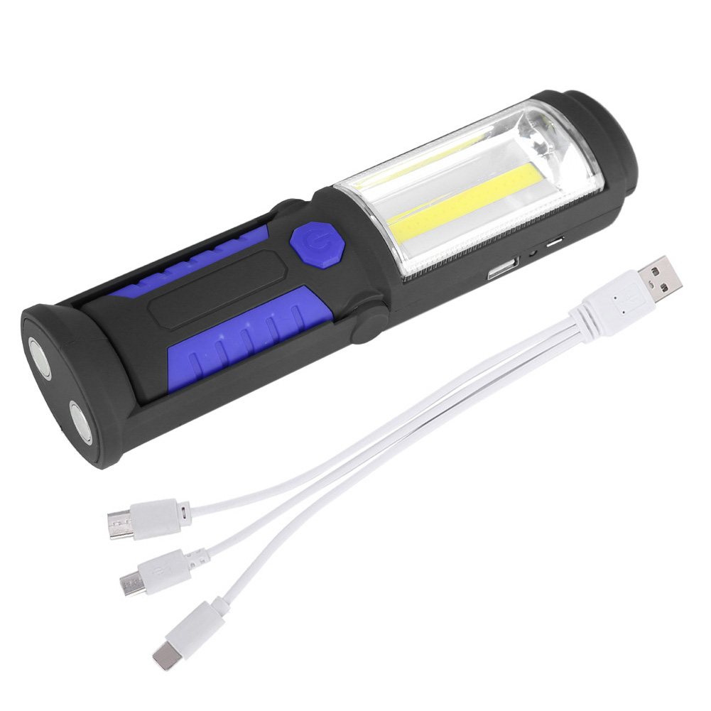 Wiederaufladbare 3-w-cob-led-taschenlampe, Notfall-arbeits- Und Campingleuchte Mit Magnethalterung, Blau