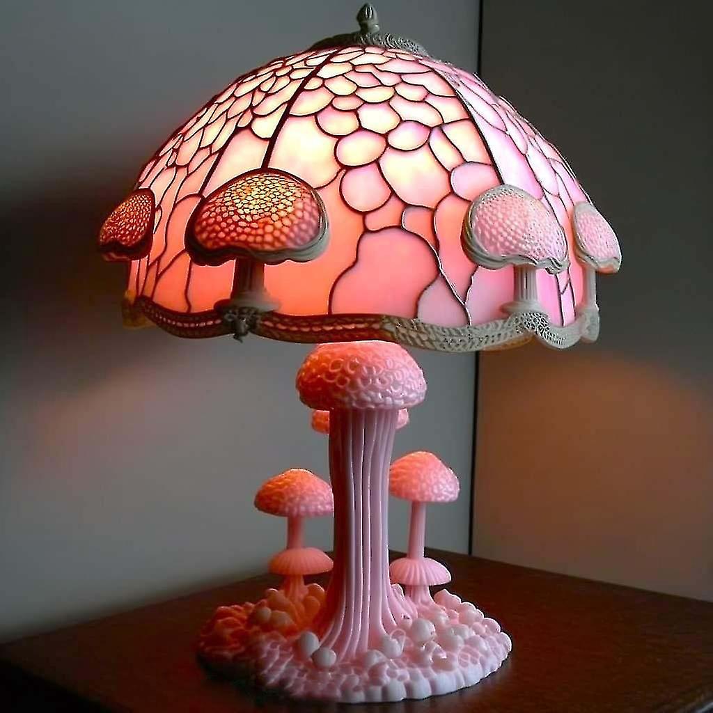 Tischleuchte Aus Buntglas Mit Botanischen Motiven (versandkostenfrei) – Tischleuchte „rosa Pilz
