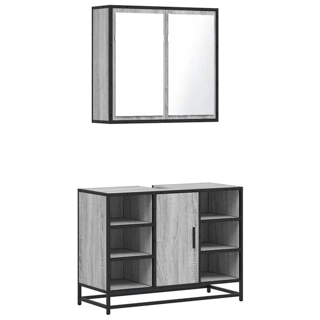 vidaXL 2-Tlg Badmöbel-Set Grau Sonoma Holzwerkstoff 3300913