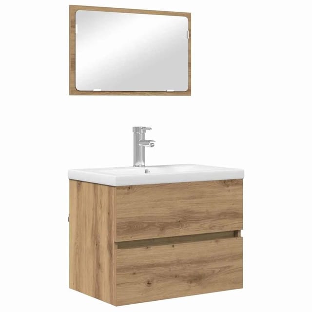 vidaXL Badezimmermöbel Set 3-Tlg Schwarz Eichen-Optik Holzwerkstoff 3393505