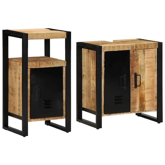 vidaXL Badezimmermöbel Set 2-Tlg Braun Massives Raues Mangoholz 3305598