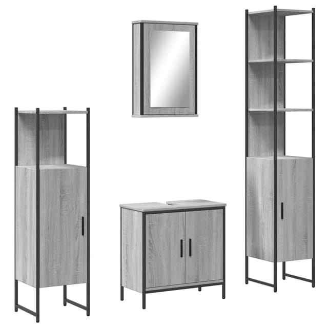 vidaXL 4-Tlg Badmöbel-Set Grau Sonoma Holzwerkstoff 3214833