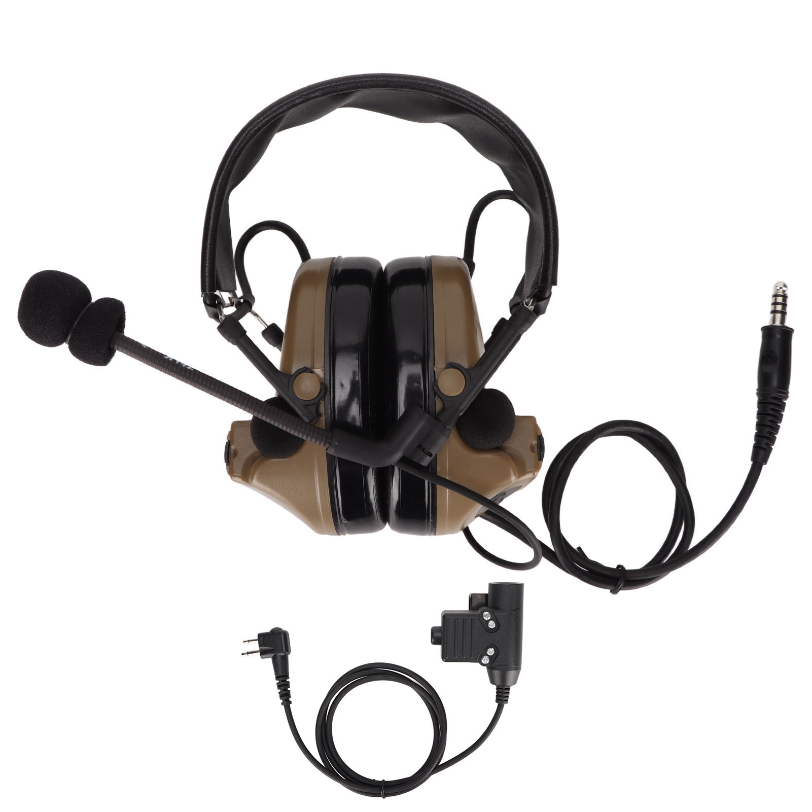 Militär-headset Mit Gehörschutz Und U94-anschluss Für Motorola Gp88 Gp-300 Gp3688 Dep450 Ep450, 7,1-mm-stecker, Braune Farbe.