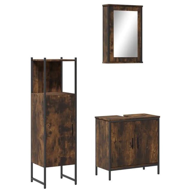 vidaXL 3-Tlg Badmöbel-Set Räuchereiche Holzwerkstoff 3214822