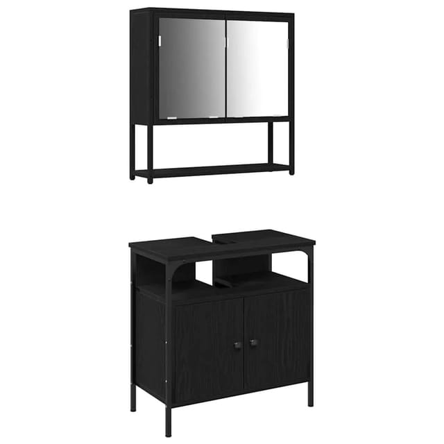vidaXL Badezimmermöbel-Set mit Regal 2-Tlg Schwarz Holzwerkstoff 3334321