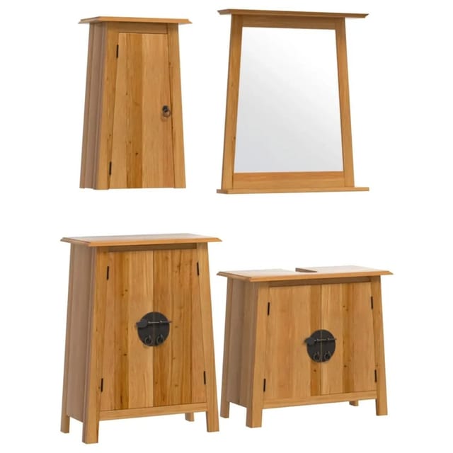 vidaXL 4-Tlg Badmöbel-Set Massivholz Kiefer 3223463