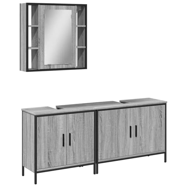 vidaXL 3-Tlg Badmöbel-Set Grau Sonoma Holzwerkstoff 3214733