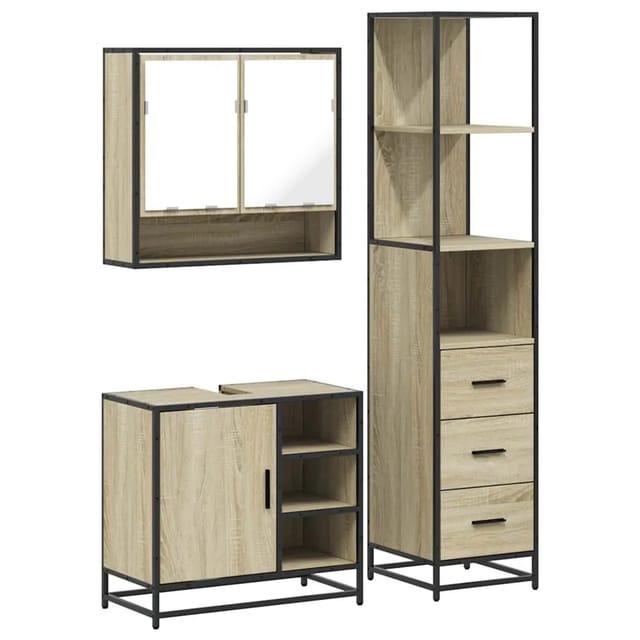 vidaXL 3-Tlg Badmöbel-Set Sonoma-Eiche Holzwerkstoff 3301176