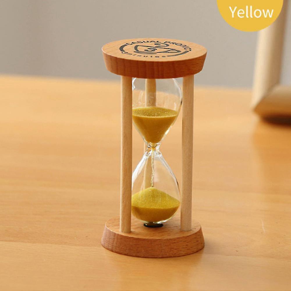 Gelbe Sanduhr, 3 Minuten, Runde Sanduhr Aus Uhrglas Und Holz.