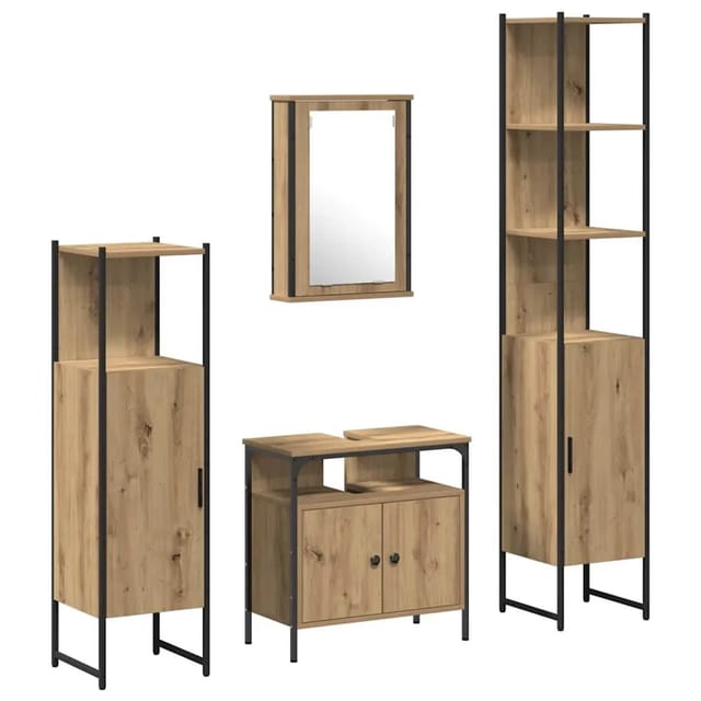 vidaXL Badezimmermöbel Set mit Regal 4-Tlg Artisan-Eiche Holzwerkstoff 3334426