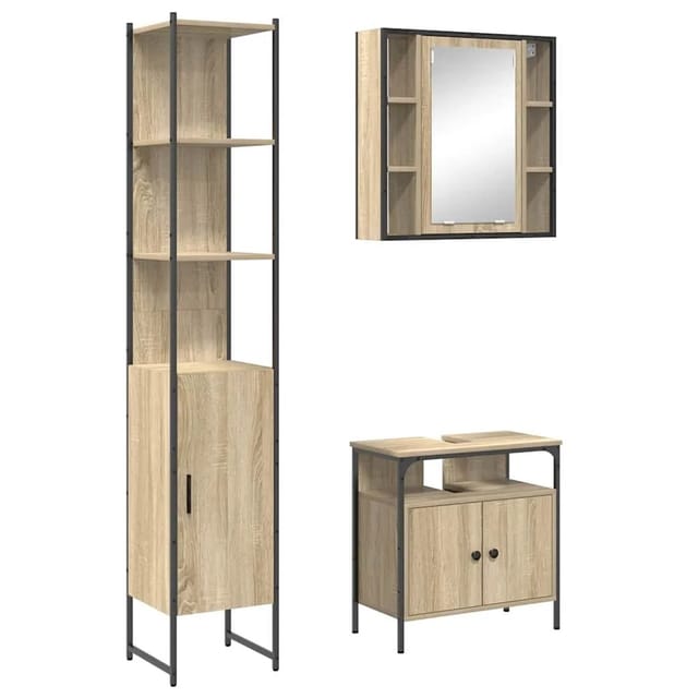 vidaXL Badezimmermöbel-Set mit Regal 3-Tlg Sonoma-Eiche Holzwerkstoff 3399392
