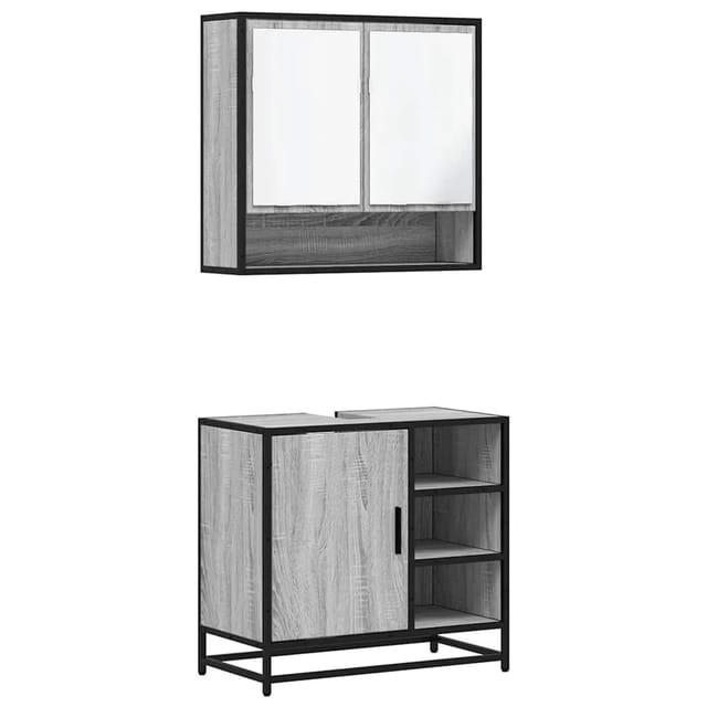 vidaXL 2-Tlg Badmöbel-Set Grau Sonoma Holzwerkstoff 3300938