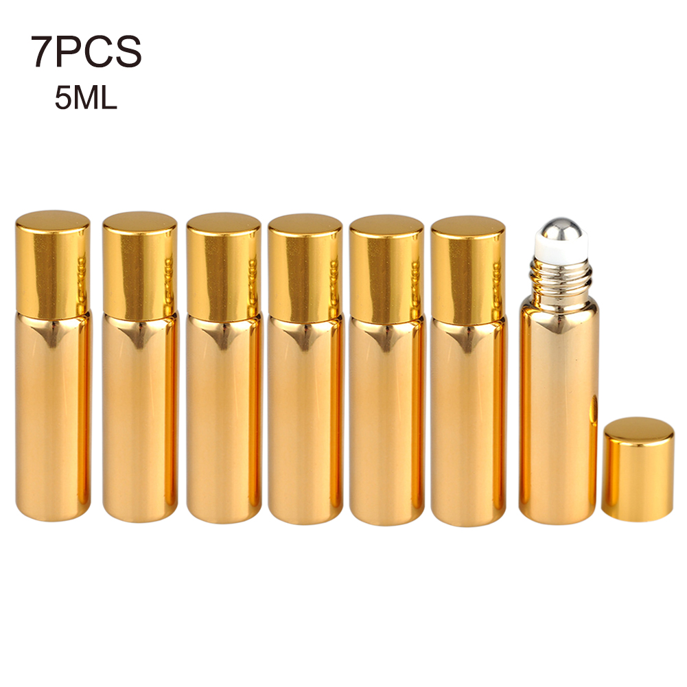7-teiliges Set Wiederbefüllbarer Glasparfümfläschchen, Leere 5-ml-roll-on-fläschchen In Gold, Leicht Und Tragbar Für Ätherische Öle Und Auf Reisen