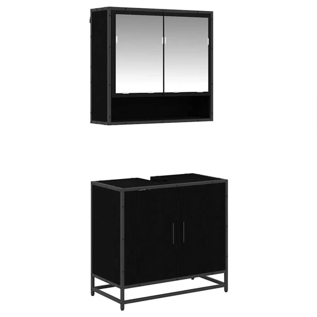 vidaXL Badezimmermöbel-Set 2-Tlg Schwarz Eichen-Optik Holzwerkstoff 3402347