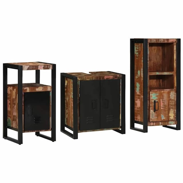 vidaXL Badezimmermöbel-Set mit Regal 3-Tlg Braun Massivholz Mango 3305613