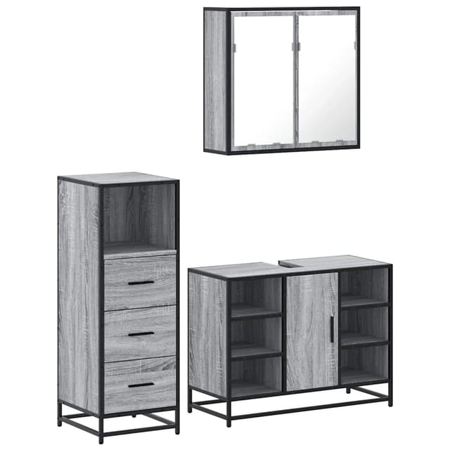 vidaXL 3-Tlg Badmöbel-Set Grau Sonoma Holzwerkstoff 3301033