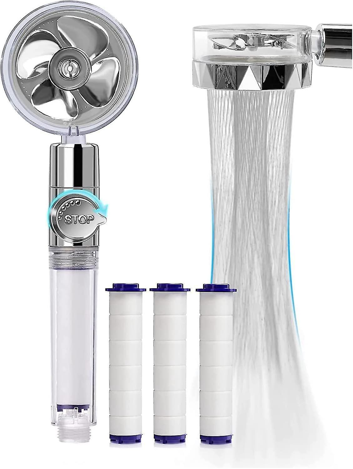 Handbrause, Wassersparendes Antikalksystem, 360°-hochdruckpropeller, Dreistufiger Filter, 3 Austauschbare Pp-baumwollkartuschen (silber)